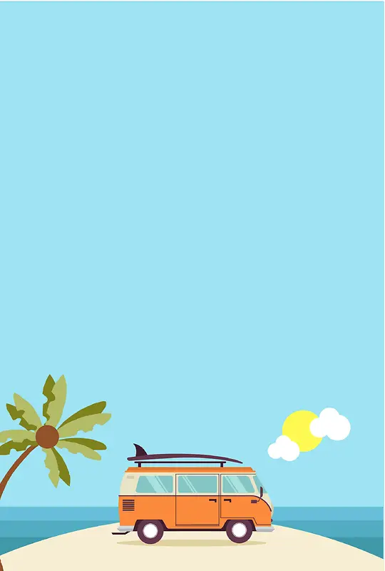 卡通手绘海边旅行海报矢量背景