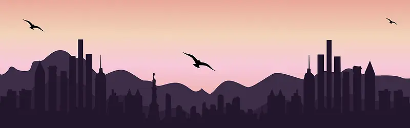大气卡通扁平城市剪影背景banner