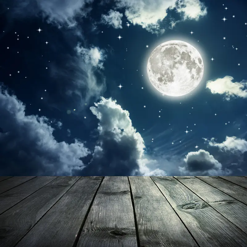 月夜星空太阳木板背景图