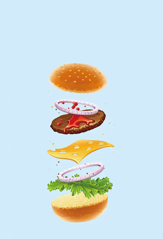 清新美味汉堡剖析分层海报背景素材