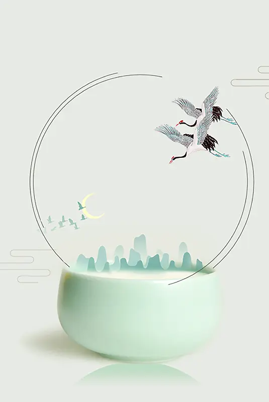 中式茶杯海报背景