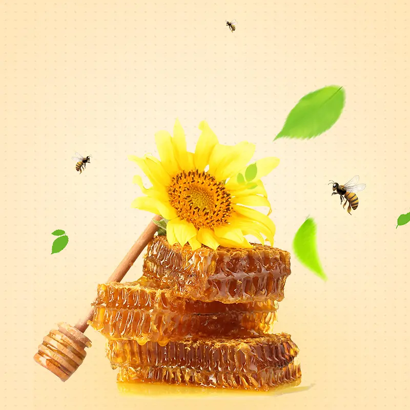 黄色简约向日葵蜂蜜PSD分层主图背景素材