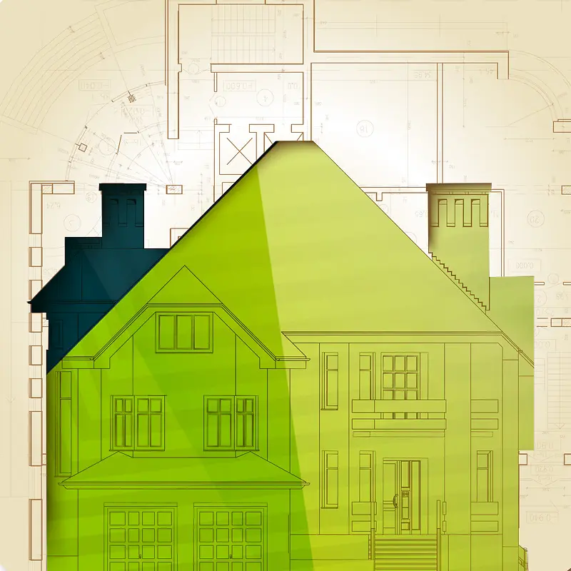 家装节绿色手绘建筑图纸主图背景