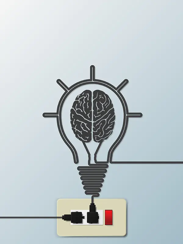 灯泡里大脑插座电源创意思维商务背景