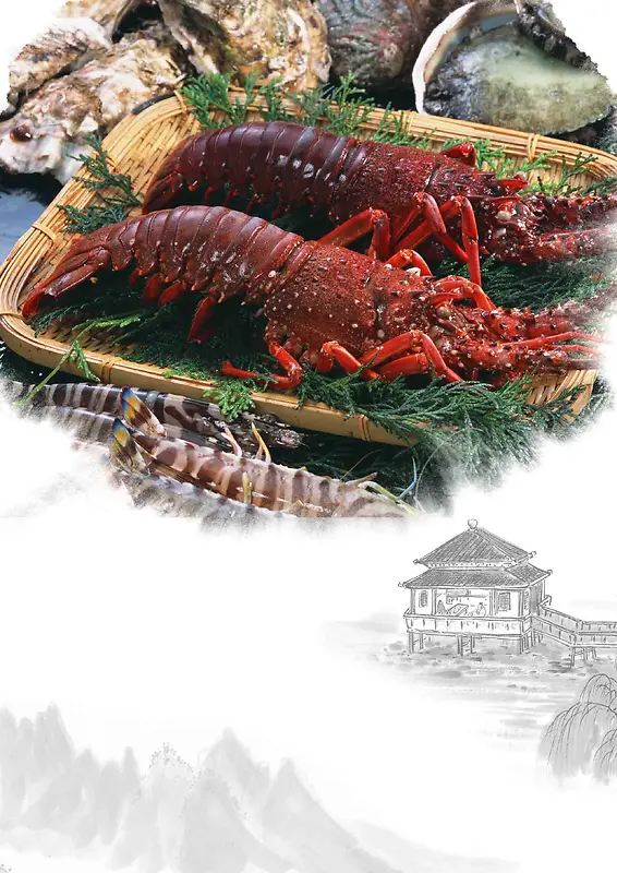 海鲜龙虾美食酒店自助餐海报背景模板