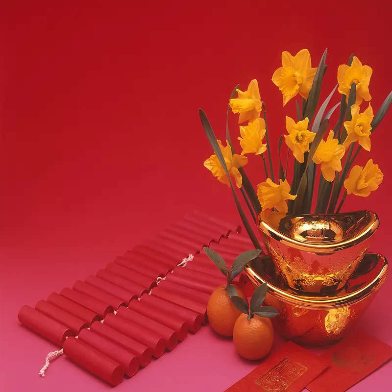 春节红色元宝鞭炮背景
