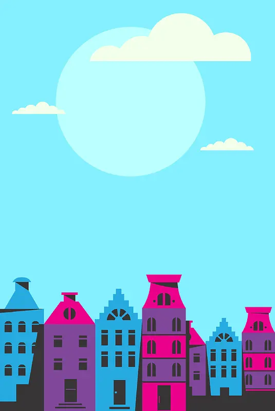简约卡通城市建筑广告