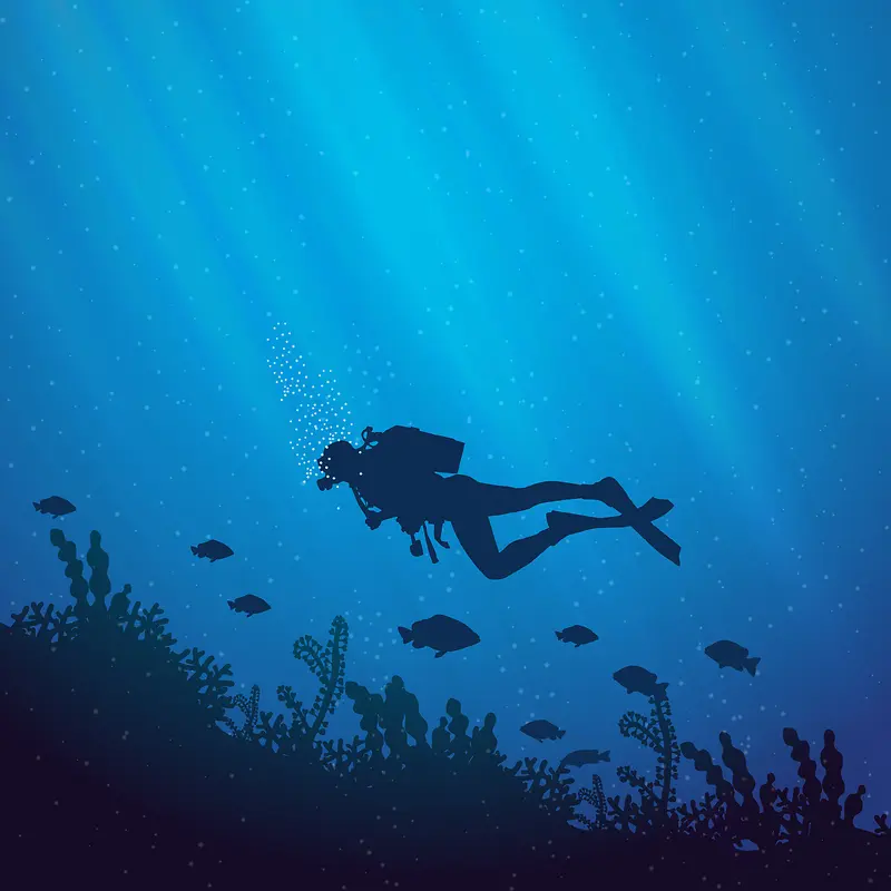 蓝色潜水海底梦幻背景素材