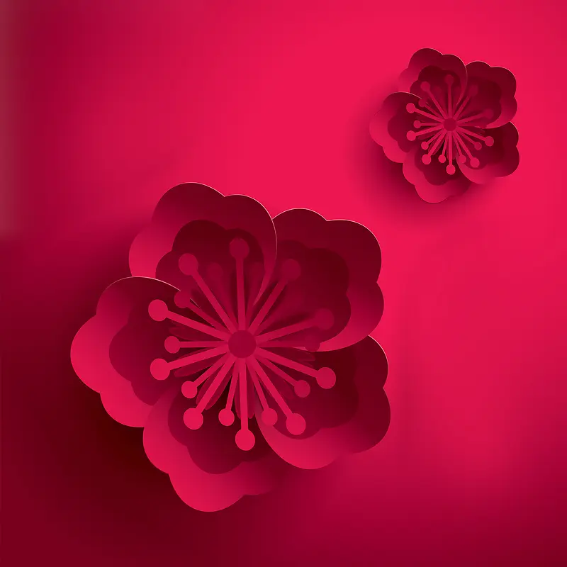 3D立体剪纸花朵喜庆春节迎春纳福海报背景