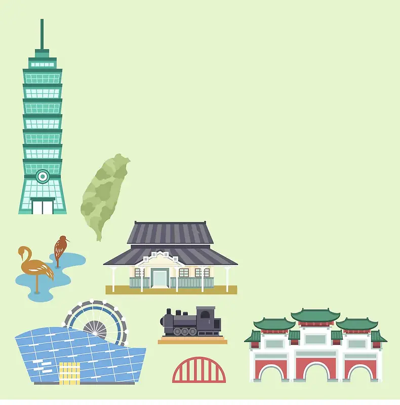 手绘矢量旅游台湾景点地图101海报背景