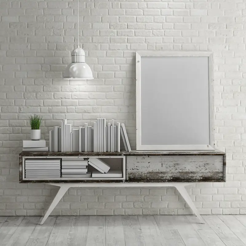 室内家装白色简洁风格书桌背景素材