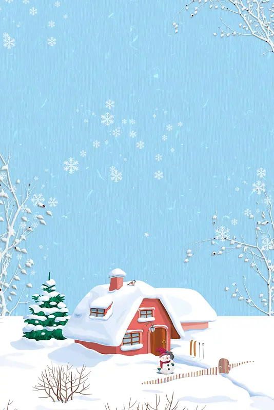 24节气大雪蓝色卡通下雪背景