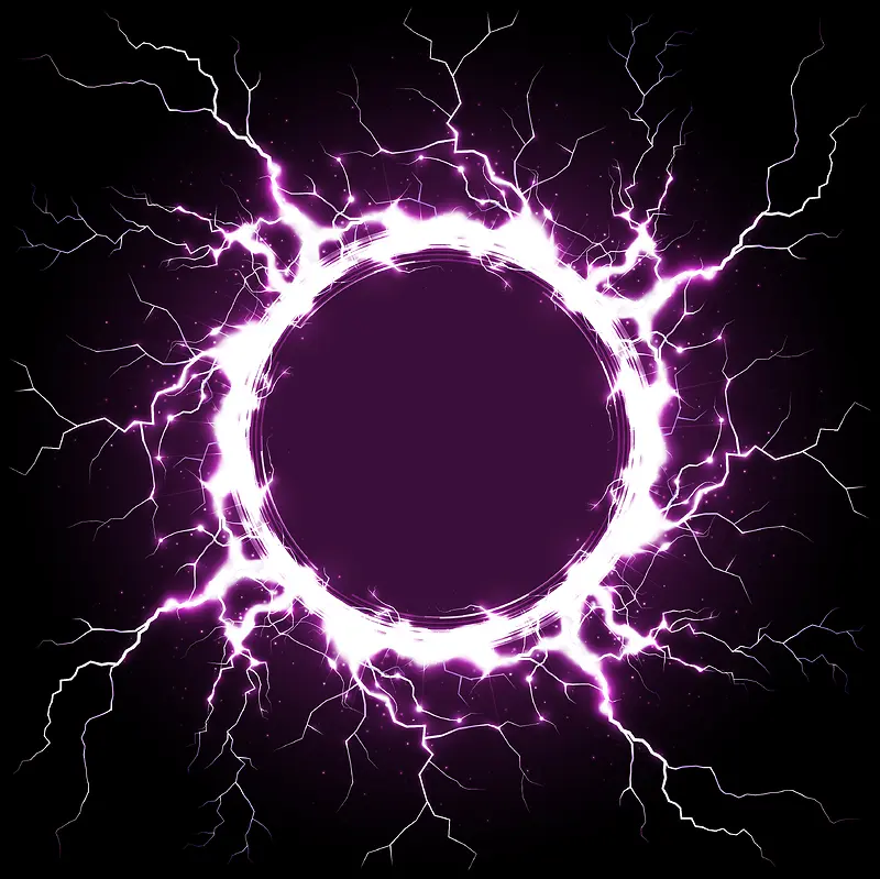 科技感紫色闪电圆环光环背景素材