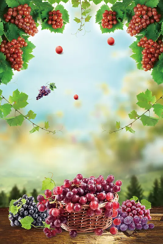 新鲜采摘葡萄水果促销海报创意海报