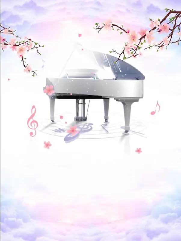 唯美梦幻桃花钢琴培训海报背景素材