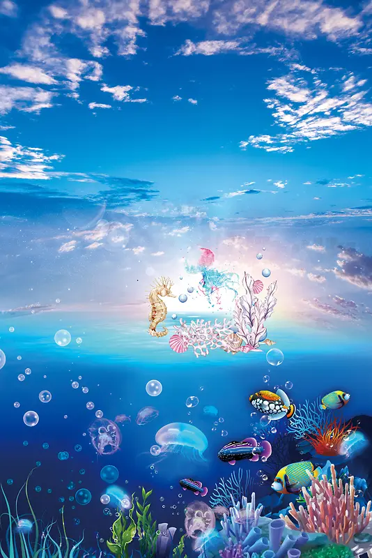 蓝色大气浮潜旅游海报