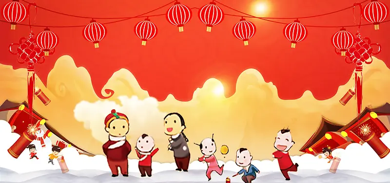 中国红新年到主题狗年新春海报