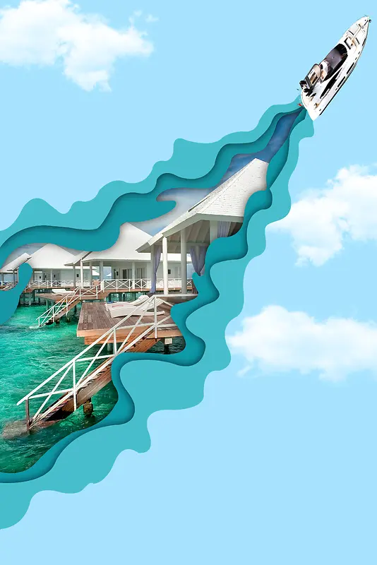 蓝色清新马尔代夫旅游海报背景素材