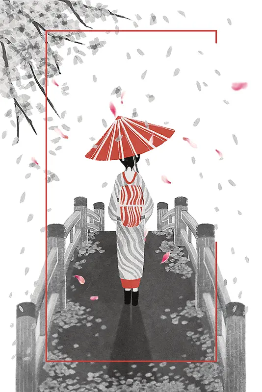 唯美意境日本女人背影旅游海报背景素材
