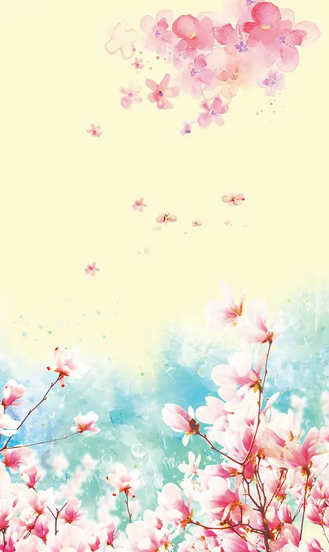 中国风美丽的桃花鱼花瓣背景素材