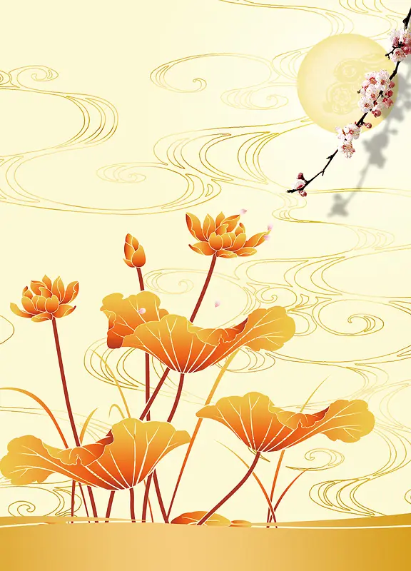 中国风金色莲花莲叶背景素材