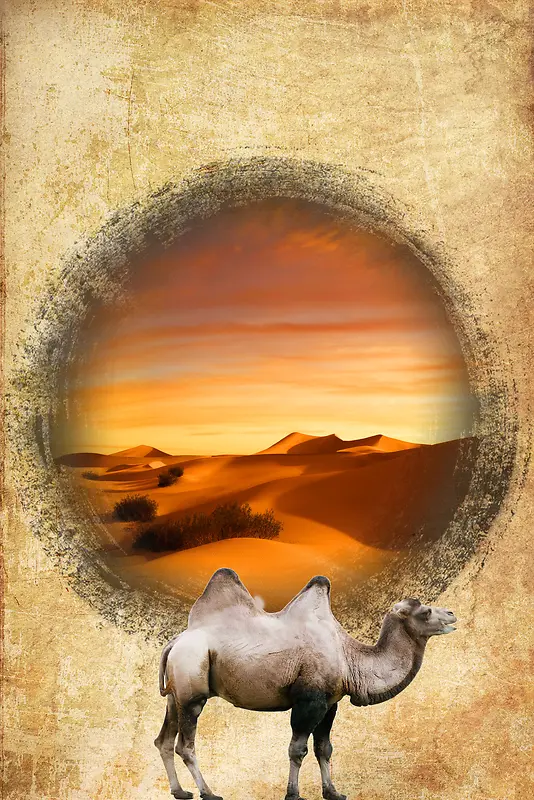 中国风古典沙漠骆驼海报背景素材