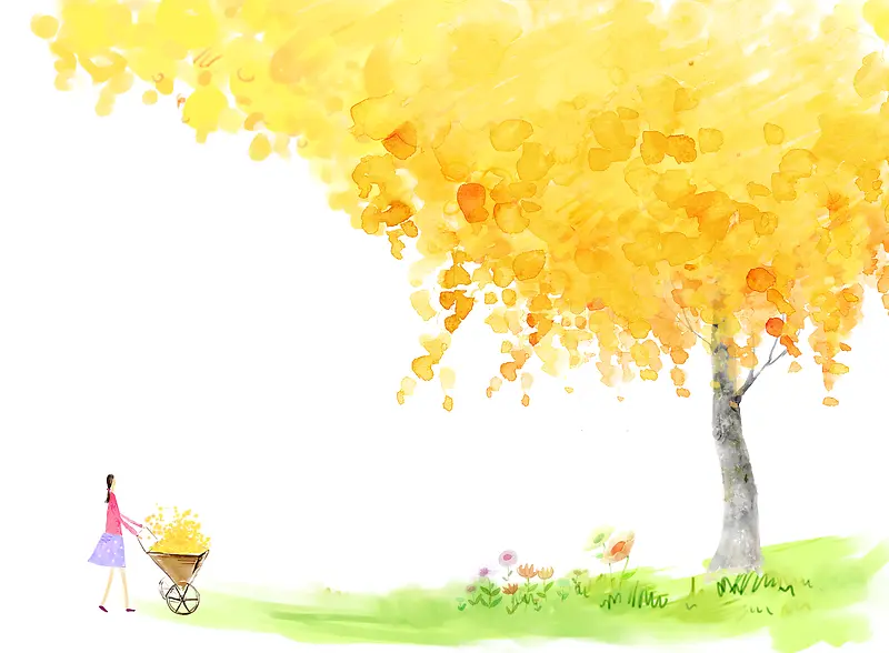 黄色手绘树木背景