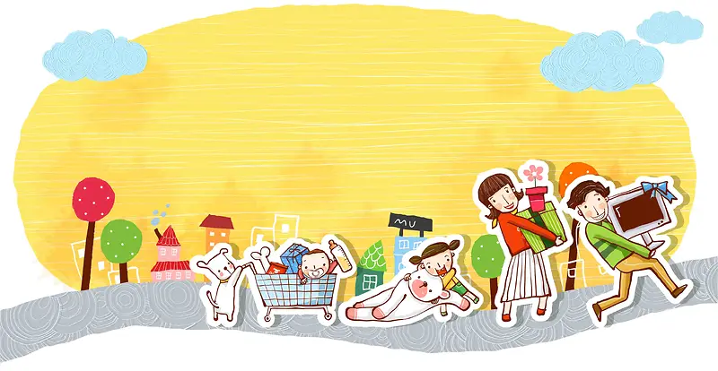韩式清新幸福家庭一家人搬家购物海报背景