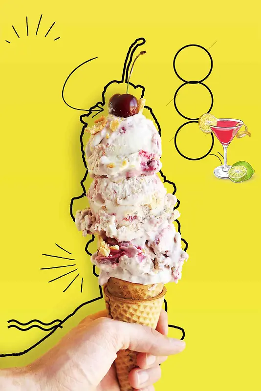 创意手绘冰淇淋美食海报背景模板