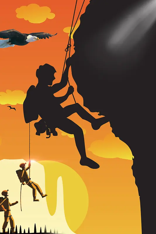 创意剪影攀岩运动培训海报背景素材