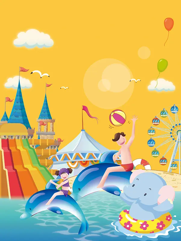 水上乐园夏日门票促销海报背景