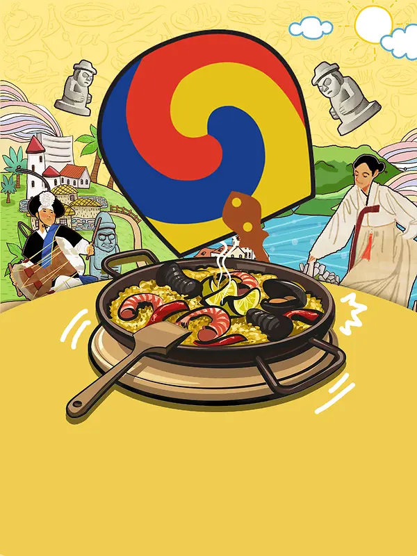 韩风韩国料理促销海报背景素材