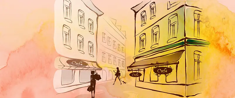 水彩色咖啡店购物背景