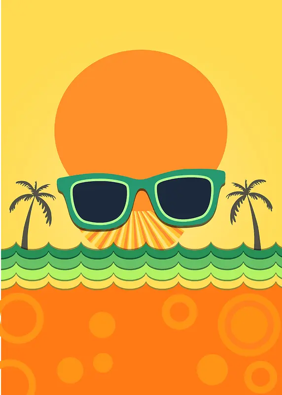 度假风橙色夏日度假太阳镜椰树广告背景