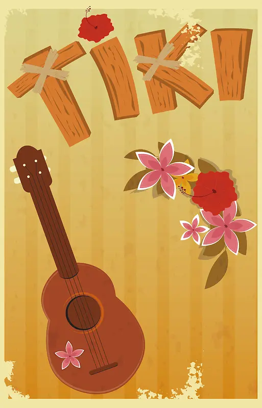 吉他和花朵背景素材