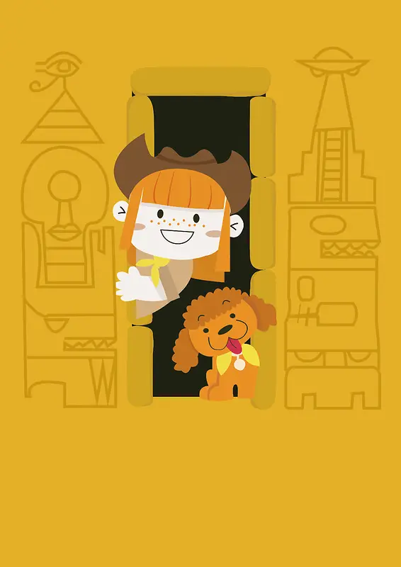 黄色卡通儿童宠物印刷背景