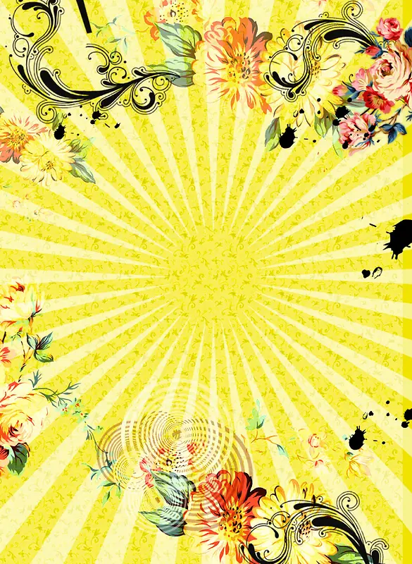 杂志封面炫彩花朵黄色背景