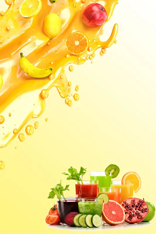 果汁喷溅缤纷健康果汁海报背景素材