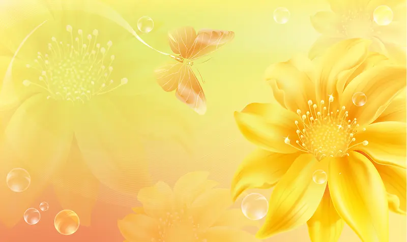 黄色太阳花蝴蝶食品海报背景