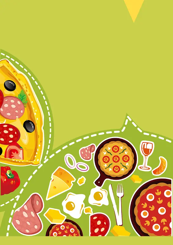 绿色清新扁平西餐美食披萨海报背景素材