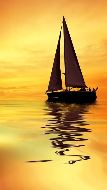 金色大海帆船背景