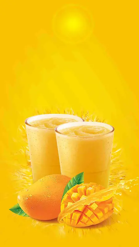 橙色新鲜芒果汁PSD分层H5背景素材