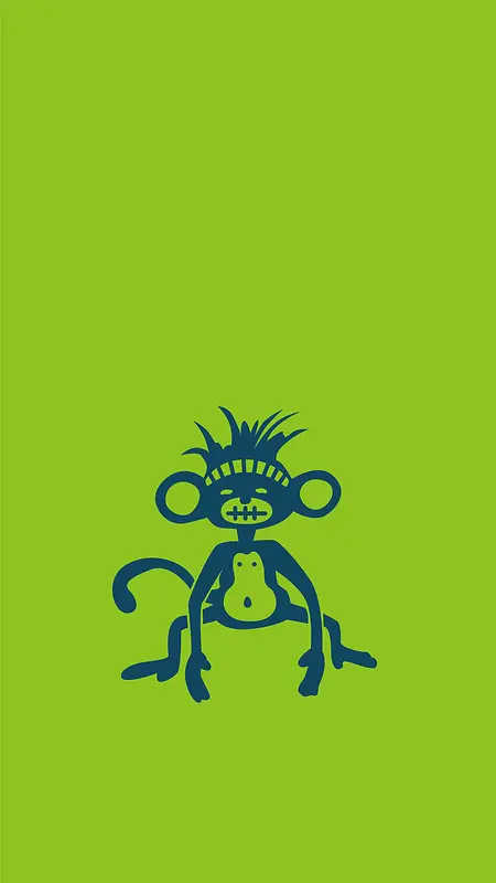 扁平化蓝色的卡通猴子绿底h5背景图