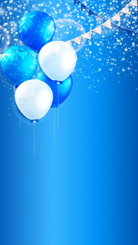 蓝白气球三角拉旗生日H5背景