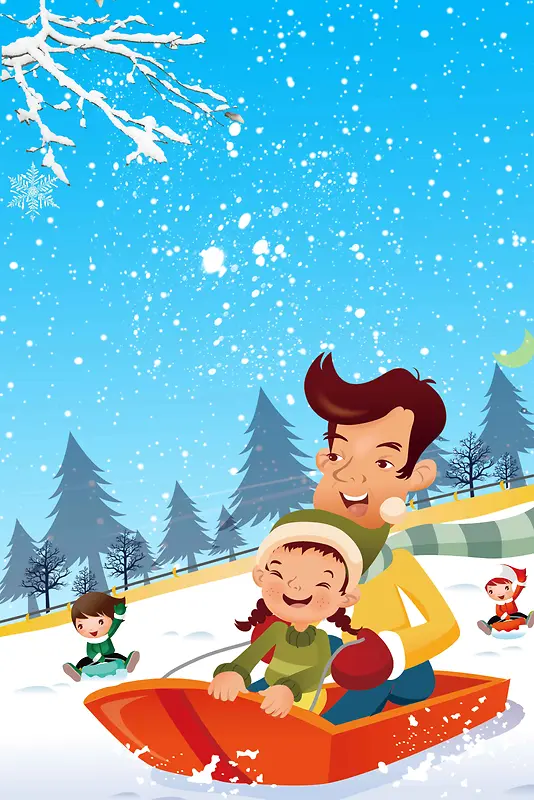 冬季滑雪蓝色卡通运动宣传psd