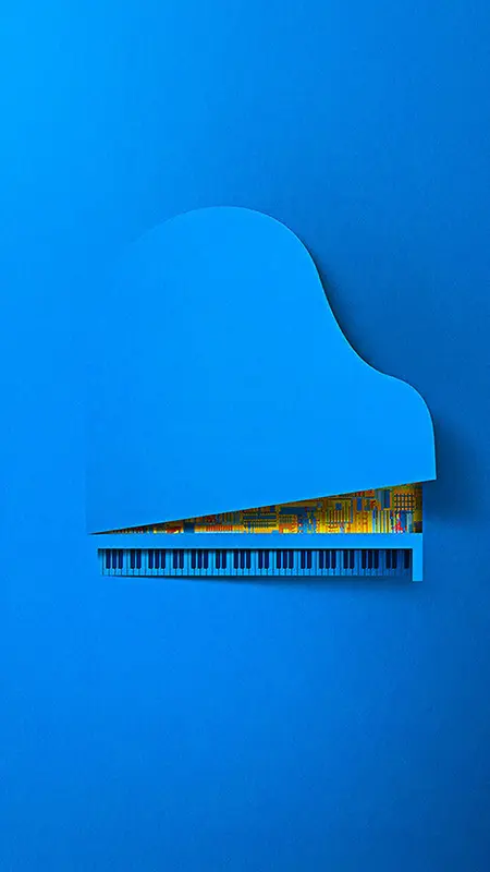 蓝色钢琴H5背景图
