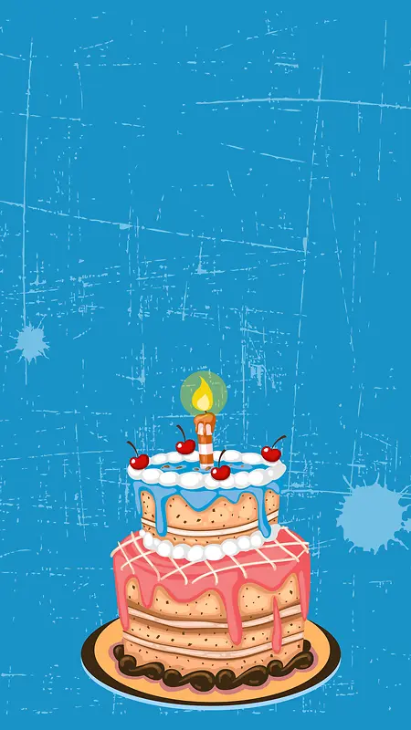 蓝色复古生日蛋糕PSD分层H5背景素材