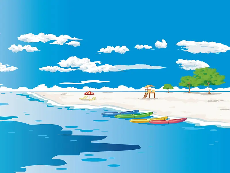 手绘夏日海滩风景平面广告