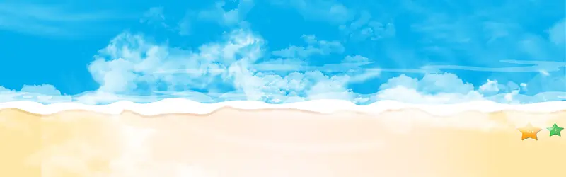 手绘蓝色海滩背景