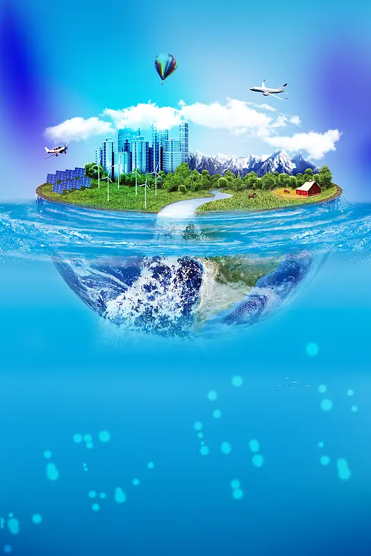 蓝色世界水日海报